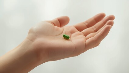 Close-up of a spirulina tablet in male hand, highlighting supplement texture and manufacturing quality, International Nutrition Awareness Week