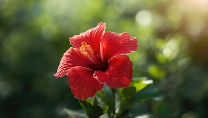 Red flower in sharp focus against softly blurred backdrop, used as a nature photography background, Earth Day