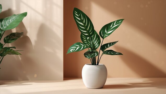 Alocasia micholitziana Frydek with velvety green leaves and white veins in a white pot, foliage care, World Plant Day