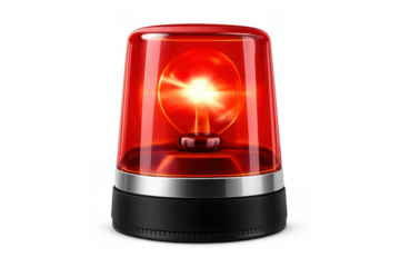 Red warning siren flashing, emergency alarm light signaling danger and security alert on transparent background