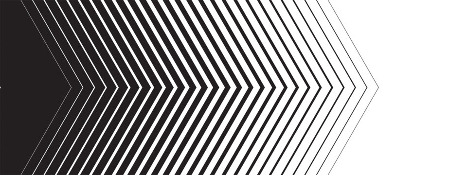 Repeated triangular arrow shapes with faded, transition or halftone effect. Forward, speed, energy or motion print. Modern abstract striped background. Vector graphic illustration