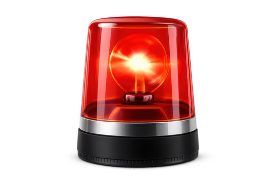 Red warning siren flashing, emergency alarm light signaling danger and security alert on transparent background