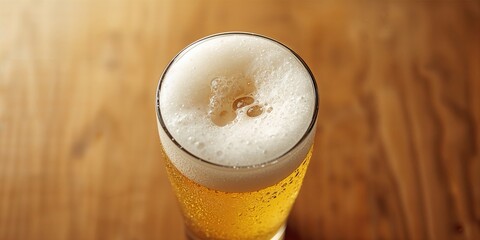 Detailed image of a beer glass highlighting carbonation and golden hue, ideal for bar menu layout