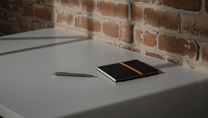 Dark notebooks with bright-colored straps and a pen resting on a workspace, used for note-taking and scheduling