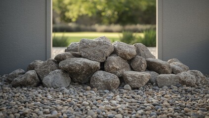 Large rocks in a construction setting, focusing on material strength and stability