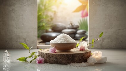 Organic bath salts incorporated into spa rituals with stones for therapeutic purposes, promoting health benefits