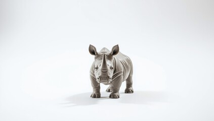 Children's plastic rhinoceros figure designed for educational play, isolated on white background