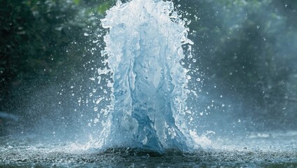 Detail of a waterfall with spray and small water drops, used as an editorial header background to highlight water freshness, World Water Day