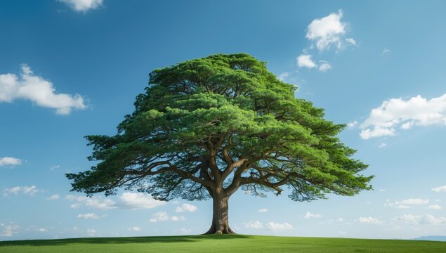 Deodar Cedar Tree with lush green foliage under a bright sky, natural preservation, Earth Day