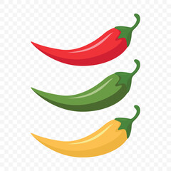 Chili Peppers Set Vector Illustration. Red Green Yellow Hot Pepper, Spicy Food Ingredient, Vegetable, Vector Icon. Chili, Pepper, Spicy Food
