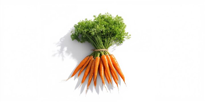 Unwashed whole orange carrots with leafy tops tied with jute, suitable for organic food display