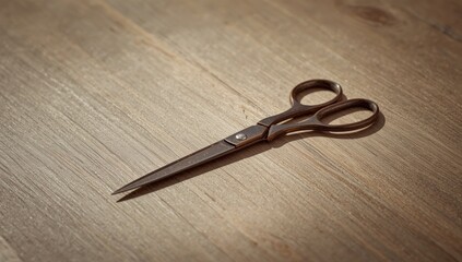 Vintage tailoring scissors placed on fabric, focusing on textile cutting techniques