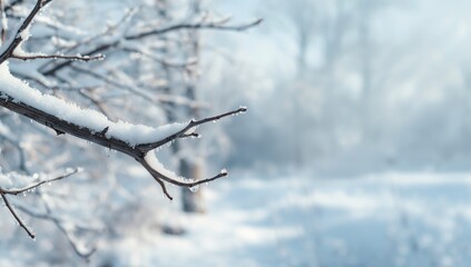 Tree branch laden with snow, winter weather and erosion vulnerability