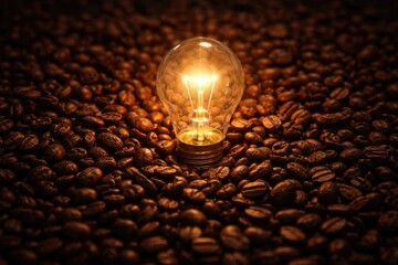 Original image showing glowing bulb embedded in coffee beans to evoke calm feelings