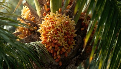 Cluster of palm flowers with fruits, serving as a natural backdrop for design elements