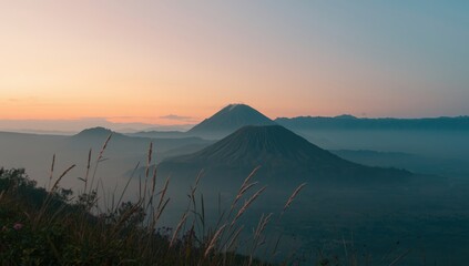 Scenic shot of Mount Bromo's crater and surrounding volcanic terrain, highlighting natural erosion, Earth Day