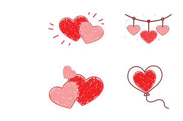 Hand Drawn Heart Illustration Set with Sketch Style Love Elements Valentine Vector