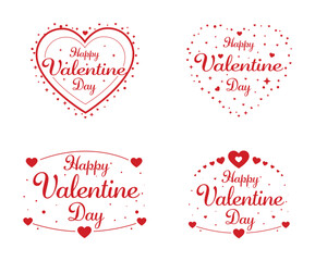 Happy Valentine&rsquo;s Day Typography Badge Set with Heart Decorations Romantic Vector