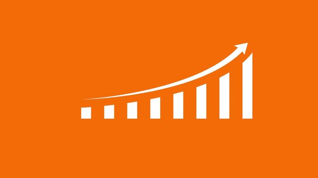 White bar graph with upward arrow on orange abstract