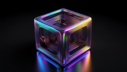 abstract iridescent cube on black background 3d render