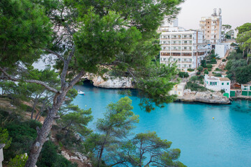 Cala Santanyi bay beach panoramic view early in the morning. Mallorca island in Spain.