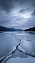 Stark Winter Landscape with Dramatic Cracked Ice Formation