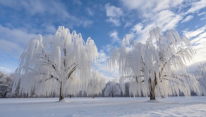 A winter scene with ice-covered trees, highlighting seasonal erosion and preservation