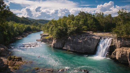 The Barron River gorge near Cairns, Australia, highlighting geological formation within dense rainforest