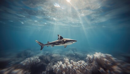 Miniature shark model placed on a flat background, used for educational materials on marine safety, World Oceans Day