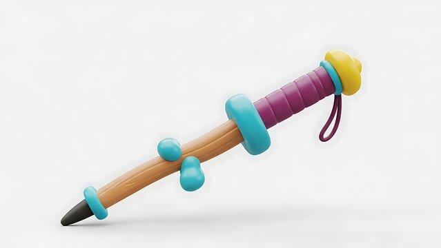 3D stylized hiking pole or walking staff illustration with blue and purple accents, outdoor adventure and trekking equipment icon - Powered by Adobe