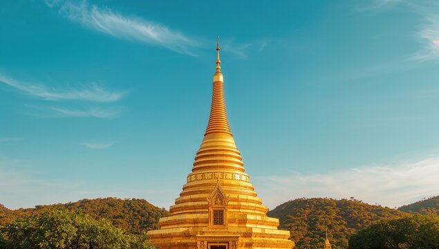 Northeastern Thailands notable golden pagoda, regional architecture and historical significance