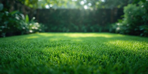 Synthetic turf with bright green hue designed for durable ground cover, emphasizing ease of upkeep and weather resistance