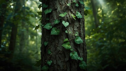 Tree trunk with dense vine wrapping, highlighting natural support structures, Earth Day