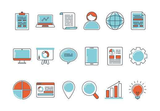 Blue and Orange Research Data Analysis Report Chart Illustrations Set