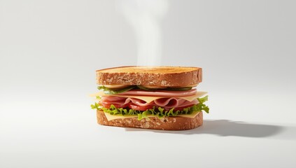 Sandwich featuring ham, cheese, and salad ingredients, serving as a convenience food choice, emphasizing processed meat risk