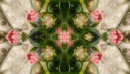 Bouquet of pink tulips with delicate buds and lush green foliage, designed for floral pattern layouts