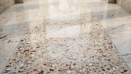 Close-up of terrazzo marble texture serving as a decorative surface for interior design or architectural accents