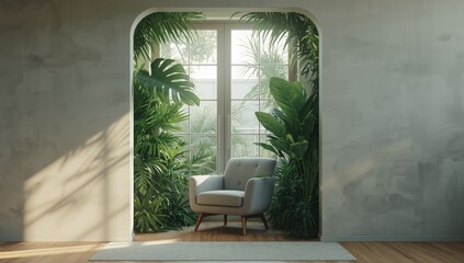 Indoor plants including monstera and palm trees in a cozy tropical home garden within a city apartment, highlighting biophilia principles