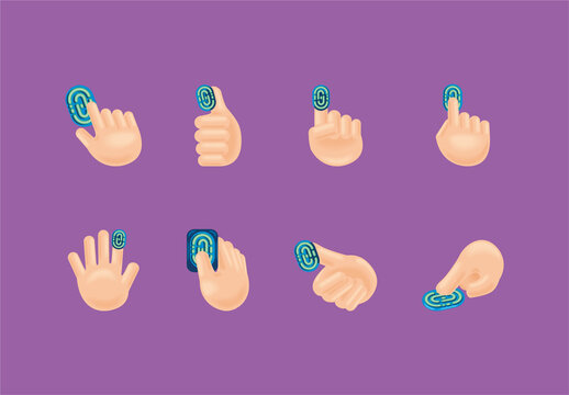 Colorful Biometric fingerprint login security access identity Icons Set