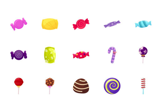 Colorful Sweets Candy Chocolate Dessert Illustrations Set