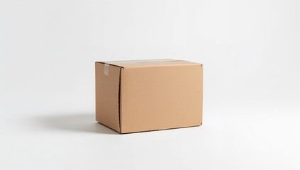 Cardboard box on a white background, used for shipping and organization tasks