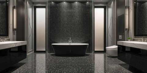 Contemporary luxury bathroom featuring floor to ceiling mosaic tiles, focused on durability and design upkeep