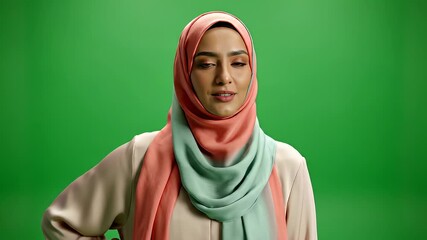 Portrait of a Woman Wearing a Hijab Against Green Screen.