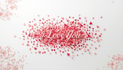 Hearts spelling out I love you on a plain white surface, symbolizing love and connection