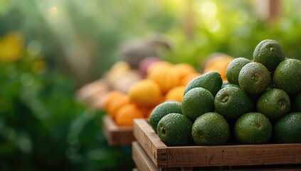 Avocado display at a marketplace, fiber-rich fruits for balanced diets, World Food Day