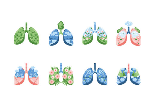 Colorful Clean Air Lungs Nature Illustrations Set
