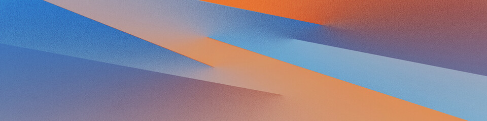 Light blue orange yellow coral peach pink purple abstract background. Geometric pattern shape line stripe diagonal triangle 3D. Noise grain grainy. Colorful.Soft shade.Contrast combination.Wide banner