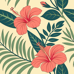 Aloha hibiscus flower Hawaiian tropical seamless pattern. nature floral abstract back ground. © art vector