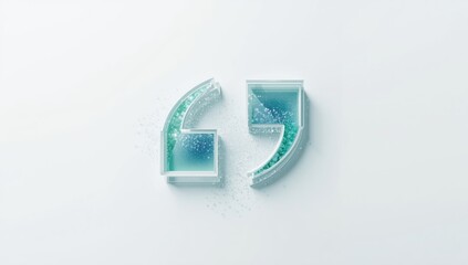 Layered metal glass and light particles form a futuristic quotation icon used in digital UI backgrounds