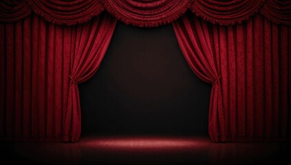 A theater curtain opening before a show, highlighting stage setup and audience anticipation